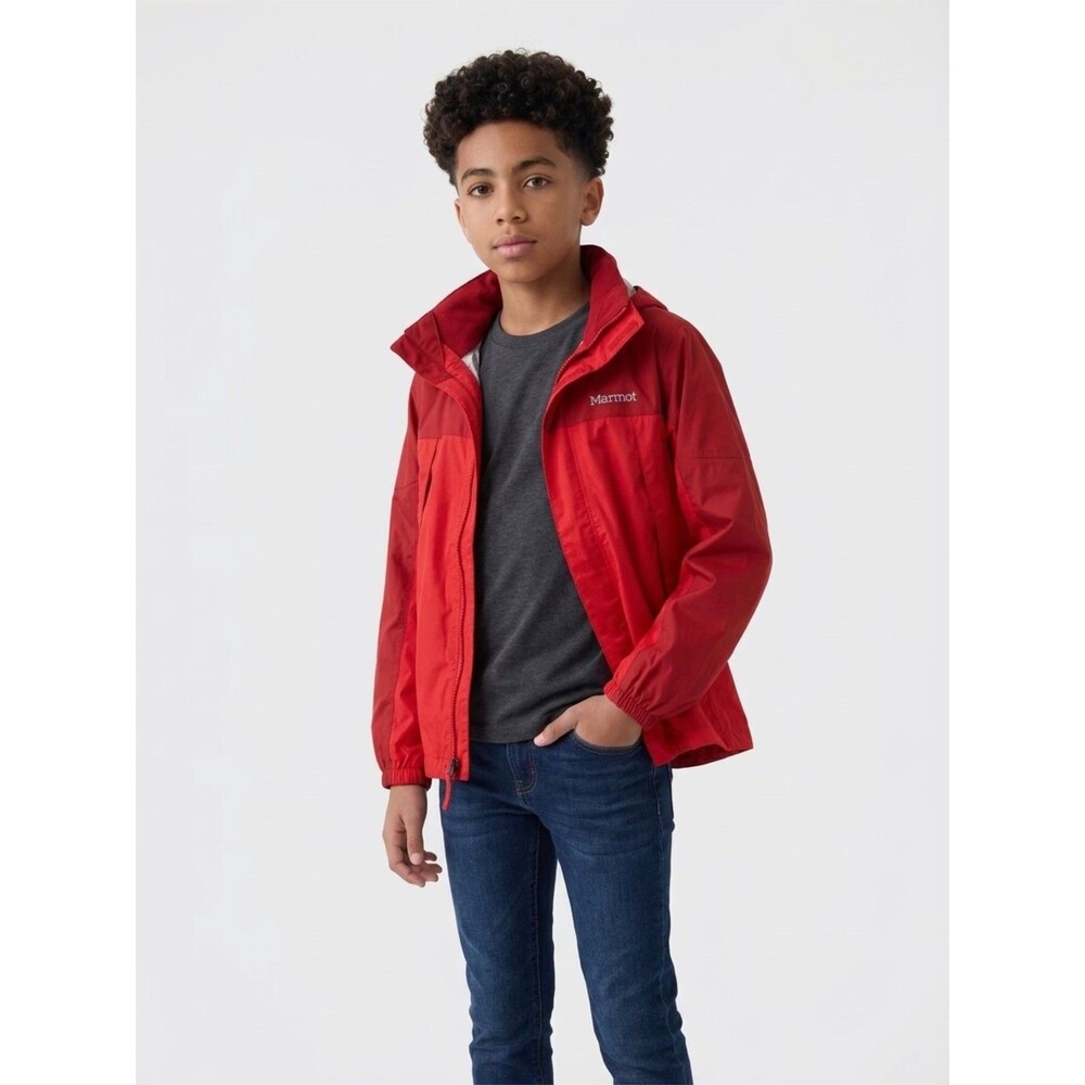 Marmot Youth Medium Red Packable Hooded Full Zip Rain Jacket (M 8-10)